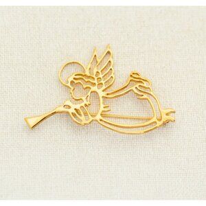 Vintage Golden Trumpet Angel Brooch, Avon - T21